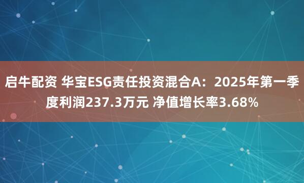 启牛配资 华宝ESG责任投资混合A：2025年第一季度利润237.3万元 净值增长率3.68%